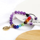 Bracelet Chakra en Perles Violettes avec Symbole Aum Doré Réglable - Mon Bracelet Homme