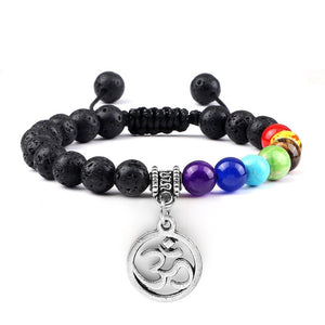 Bracelet Chakra en Pierre de Lave avec Symbole Aum Argenté Réglable - Mon Bracelet Homme