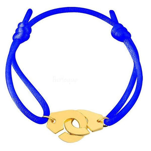 Bracelet Cordon Bleu Foncé et Menottes en Argent Doré - Mon Bracelet Homme