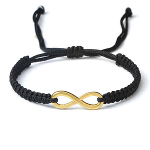 Bracelet Cordon Noir Réglable avec Symbole Infini Doré - Mon Bracelet Homme