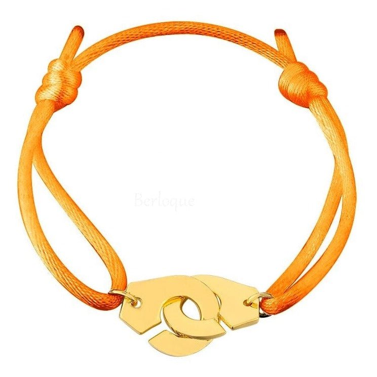 Bracelet Cordon Orange et Menottes en Argent Doré - Mon Bracelet Homme