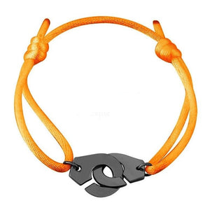 Bracelet Cordon Orange et Menottes en Argent Noire - Mon Bracelet Homme