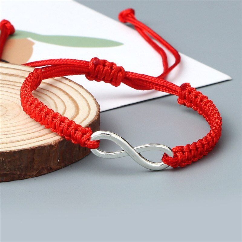 Bracelet Cordon Rouge Réglable avec Symbole Infini Argenté - Mon Bracelet Homme
