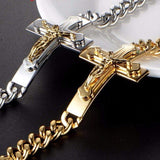 Bracelet Crucifix Croix Homme avec Mailles en Acier - Mon Bracelet Homme