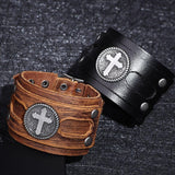 Bracelet de Force avec Croix en Cuir - Mon Bracelet Homme