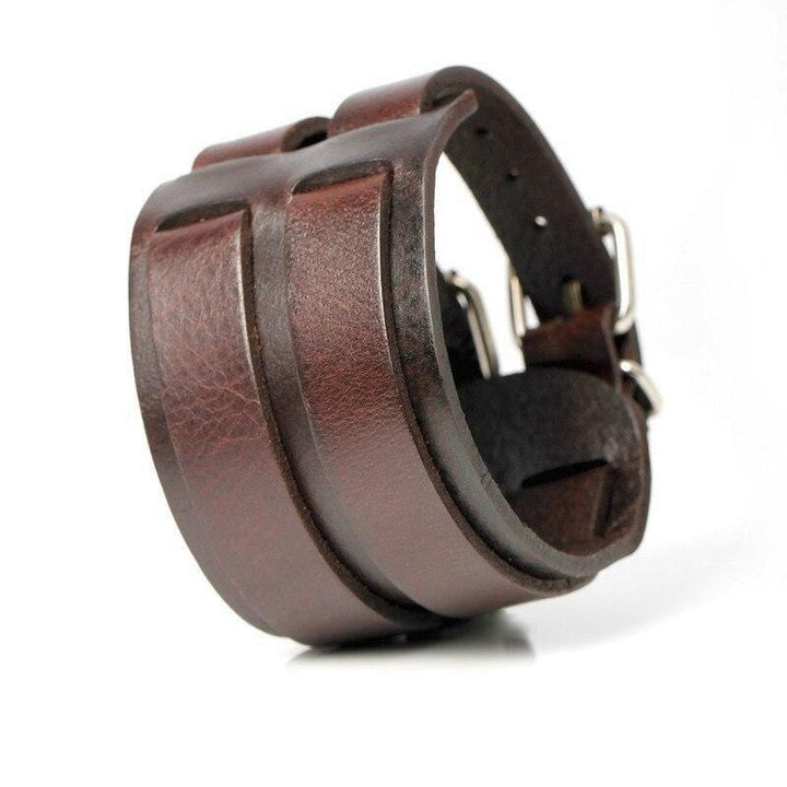 Bracelet Force Homme Cuir Noir Double Lanières - ZENSE ZB0265 - Style Viril Et Élégant