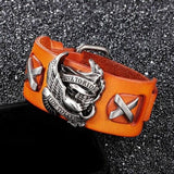 Bracelet de Force Homme Biker Orange en Cuir - Mon Bracelet Homme