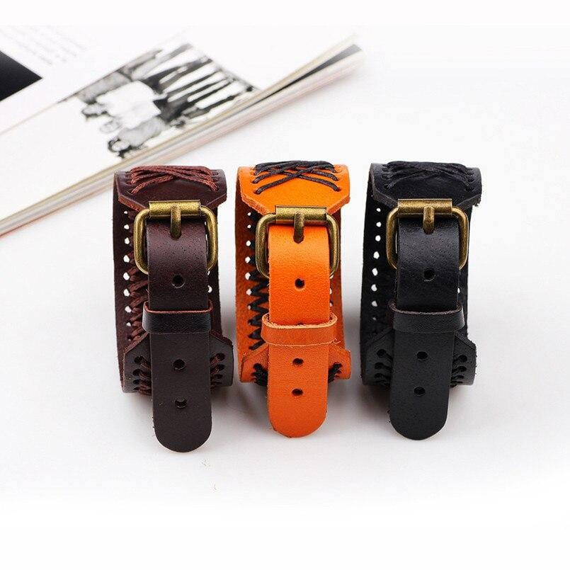Pulsera Para Hombre De Cuero Con Perlas De Piedra Natural - Triple Trenza, Regalo Perfecto Para él O Para Papá