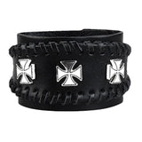 Bracelet de Force Triple Croix de Malte en Cuir - Mon Bracelet Homme