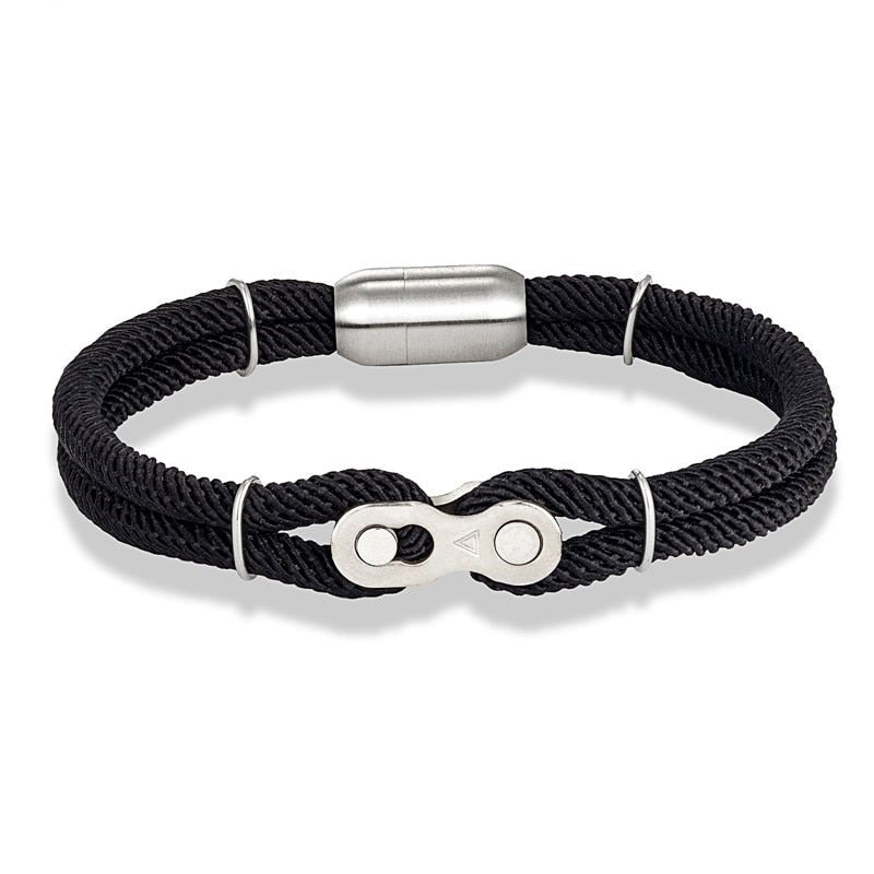 Bracelet en Corde Noir Avec Maillon Chaîne de Moto Lukas - Mon Bracelet Homme