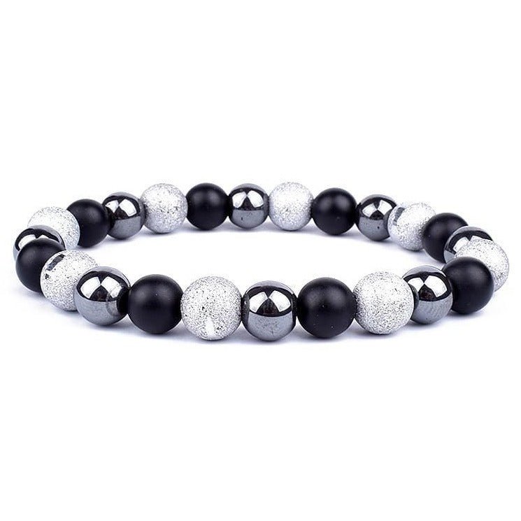 Bracelet Hématite Véritable Noir et Blanc pour Homme en Perles - Mon Bracelet Homme