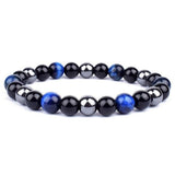 Bracelet Hématite Véritable Noir et Bleu pour Homme en Perles
