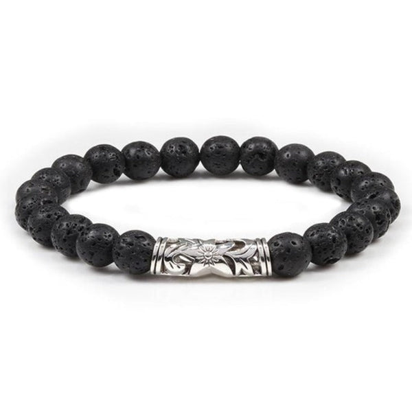 Bracelet Femme Jade Et Pierre De Lave - Caoutchouc Et Métal Argenté, 19 Cm, Occasion