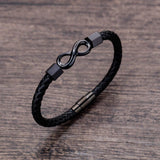 Bracelet Infini Aimanté en Cuir Noir Tressé pour Homme - Mon Bracelet Homme