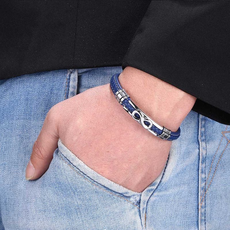 bracelet infini bleu en cuir synthetique pour homme 596427
