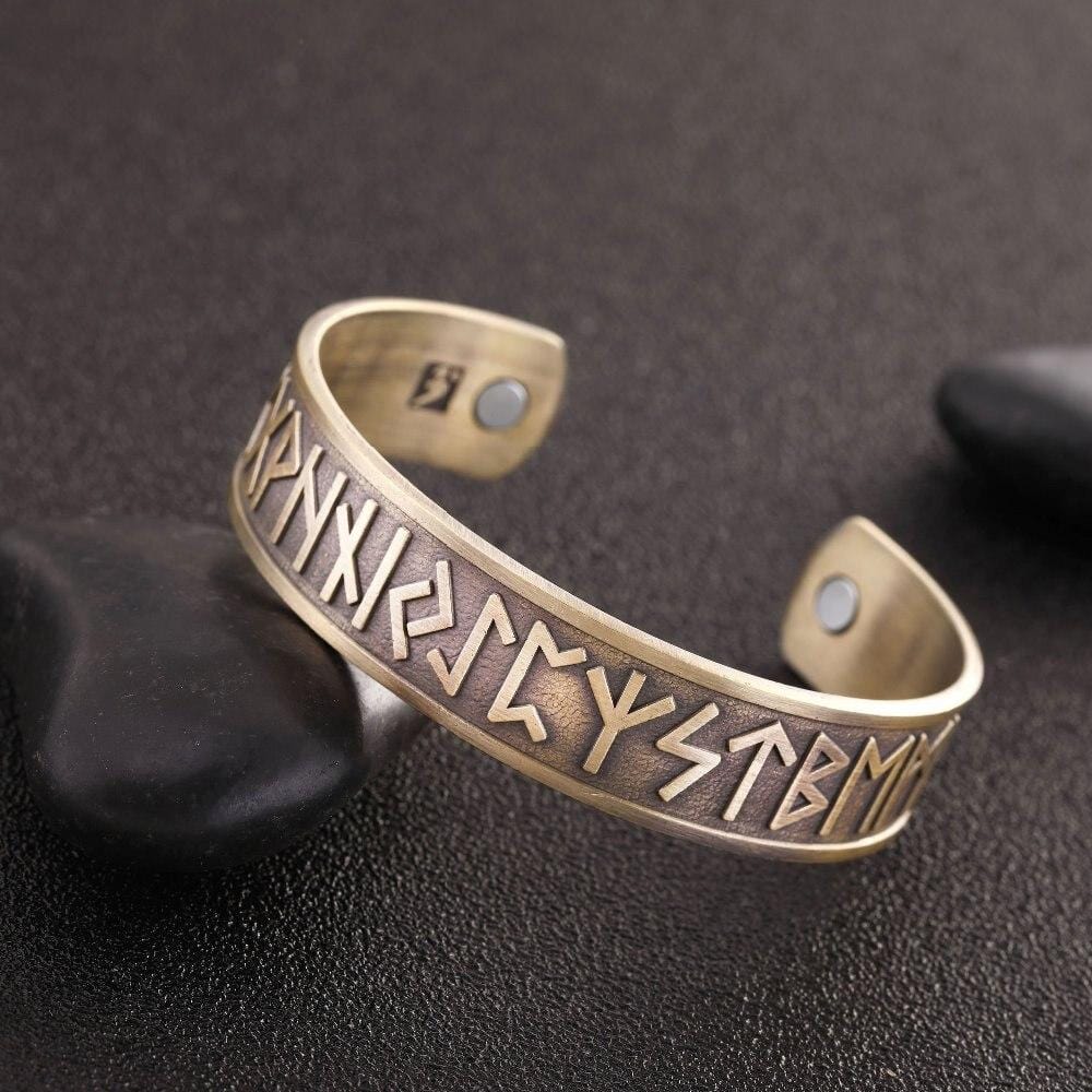 Bracelet Jonc Viking Bronze avec runes en Acier - Mon Bracelet Homme