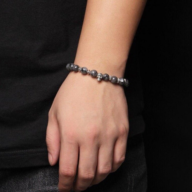 Bracelet Labradorite Tête De Mort pour Homme en Perles - Mon Bracelet Homme