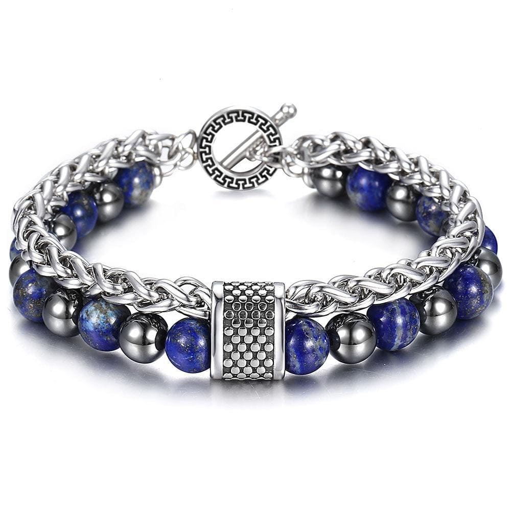 Bracelet Lapis Lazuli en Hématite et en Acier Homme (Perle) - Mon Bracelet Homme