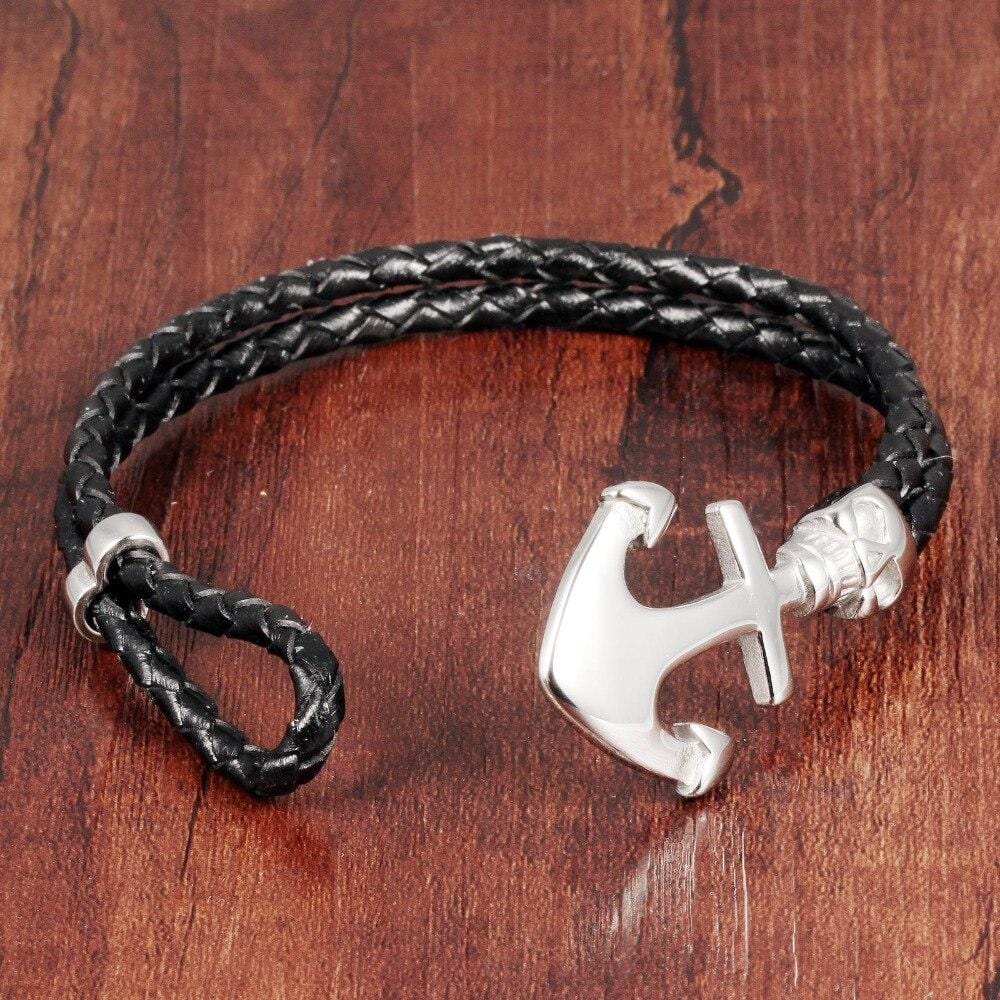 Bracelet Ajustable En Cuir Avec Breloque Ancre Marine + Bracelet Tressé - Neuf Avec étiquettes
