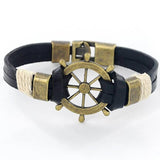 Bracelet Marin Vintage avec Gouvernail en Cuir