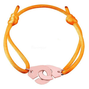 Bracelet Menottes Cordon Orange Argent Rose - Mon Bracelet Homme