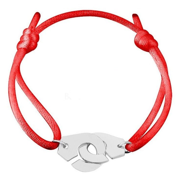Bracelet Menottes Cordon Rouge Argent Blanc - Mon Bracelet Homme