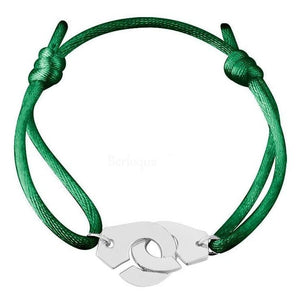 Bracelet Menottes Cordon Vert Argent Blanc - Mon Bracelet Homme