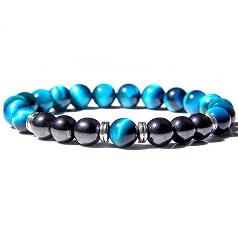 WATERFALL Blue Multi-Strand Bead and Leather Men's Bracelet