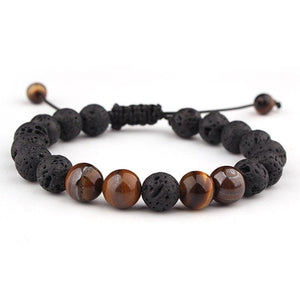 Bracelet Cuir Noir Multilanière avec Perles de Pierres Naturelles pour Homme
